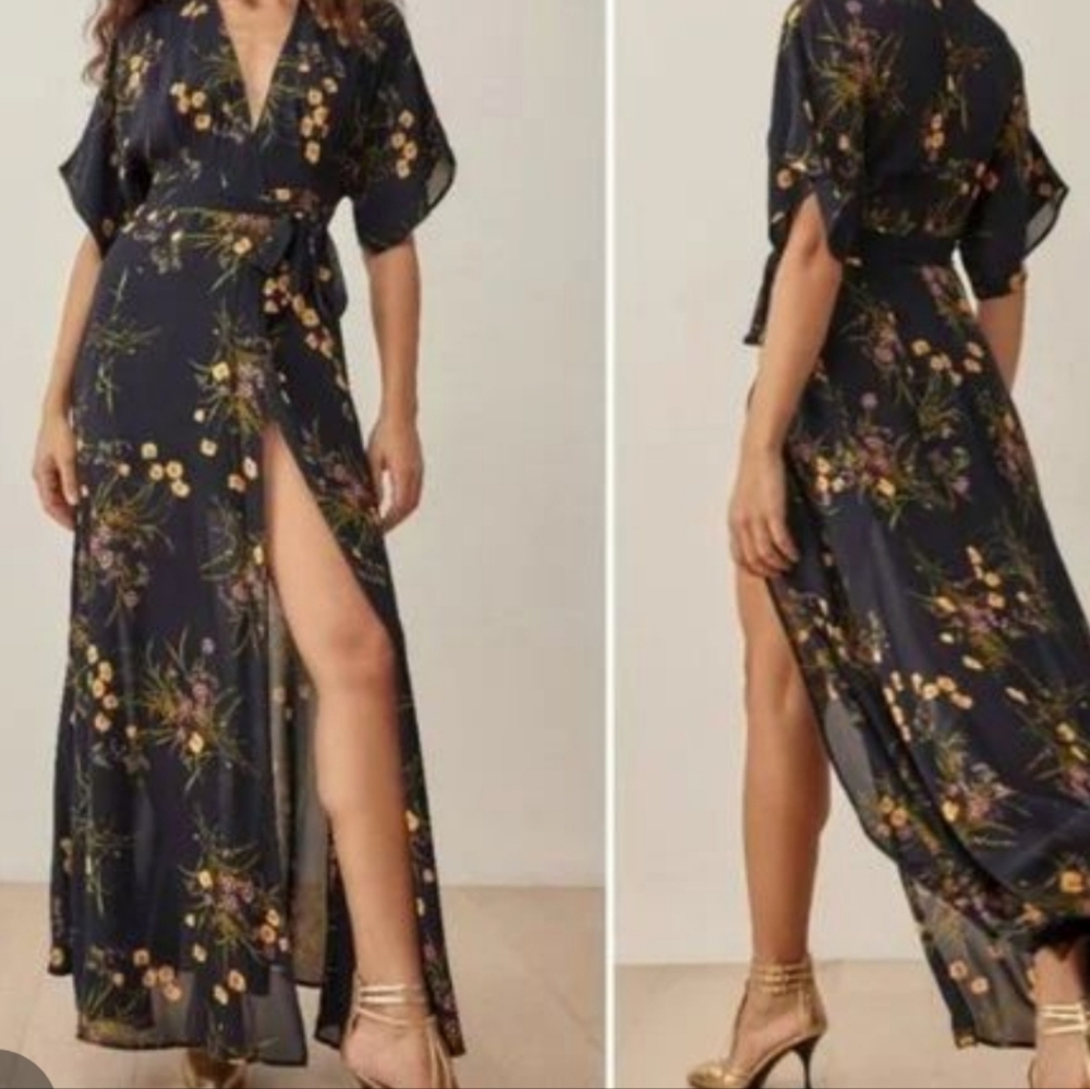 Reformation Navy Floral Sheer Top